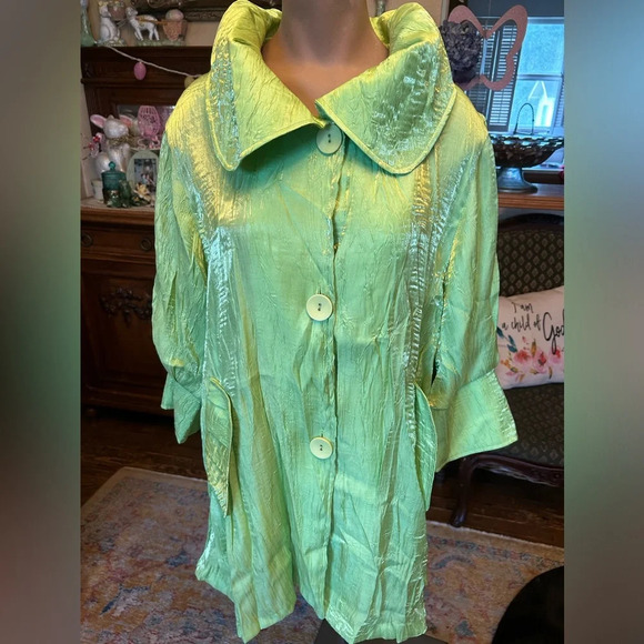 Damee Inc Shimmering Lime Green Swing Jacket 3/4 Sleeve NWT S - Picture 5 of 7